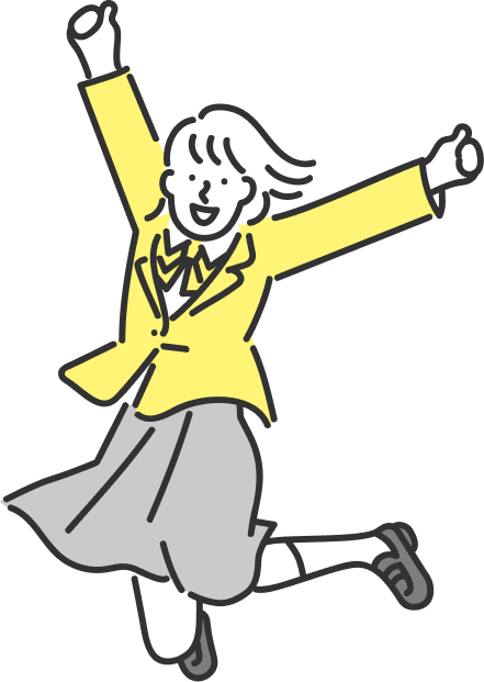 両手を掲げてジャンプする女子生徒